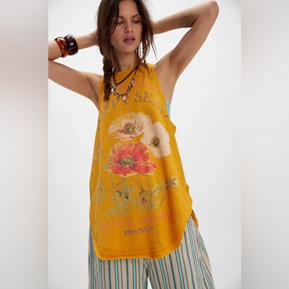 RARE! FP We The Free Rosie Graphic Tank in Poppy Seed